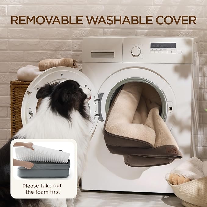 Bedsure Self Warming Orthopedic Dog Beds Large Sized Dog - Washable Large Dogs Bed Waterproof, Big Comfort Dogs Couch Sofa with Removable Cover, Pet Bed with Nonskid Bottom, Brown, Non-Electric