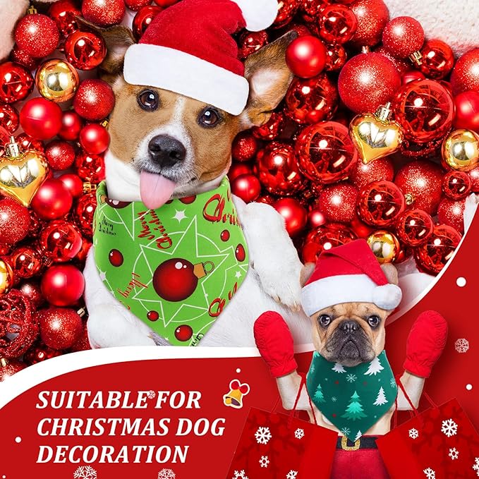 Preboun 200 Pcs Christmas Dog Bandanas Bulk Xmas Red and Green Bandanas for Dogs Triangle Kerchief Bibs Scarf Set for Pet Christmas Costume Photo Props Accessories Pet Shops, 25 Styles