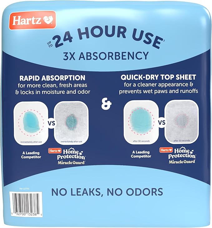 Hartz Home Protection Miracle Guard Dog Pads, XL Size 30 Count, 3X Absorbency & 3X Longer use, Won't Leak and Odor Eliminating