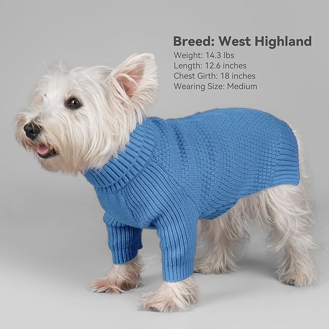 cyeollo Dog Sweaters for Small Dogs Boy, Pullover Turtleneck for Dogs Male, Knitted Doggy Fall Winter Warm Cold Weather Dog Clothes Apparel with Sleeves, Blue L