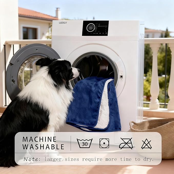 Smiry Waterproof Dog Bed Blanket, Leakproof Pet Throw Blanket for Bed Couch Sofa, Reversible Sherpa Fleece Furniture Protector Cover for Small Medium Large Dogs Cats (Navy Blue, 50x60 inches)