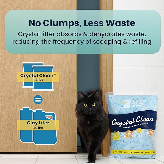 Crystal Clean Premium Fresh Scent Crystal Cat Litter with Odor Control (5X Faster), Best Lightweight, Non Clumping Kitty Litter to Absorb Urine, Dries Solid Waste (4X4.3 Lb Bags)