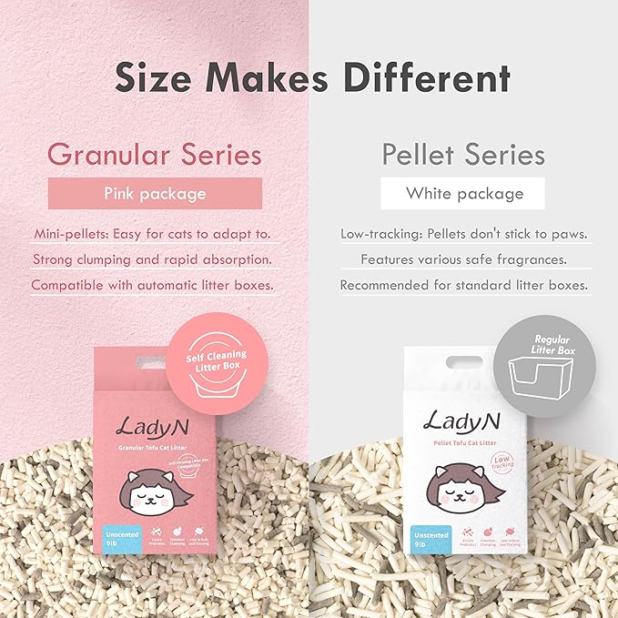 Lady N Pellet Tofu Cat Litter Boba Tea Scent, Strong Clumping, Ultra Absorbent, Dust-Free, Low Tracking, Water-Soluble, Natural Ingredients, Enviro-Probiotic Odor Control 9lb