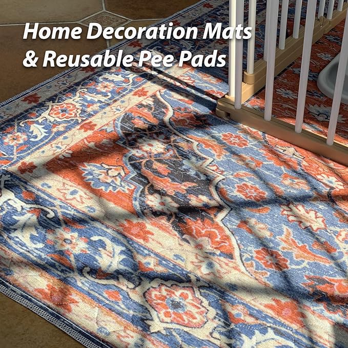 nunubaby Washable Pee Pads for Dogs, Stylish, Non-Slip and Leak-Proof Pee Pads. Reusable Potty Pads for Dogs for Crates and Floors.(Red/Floral, 24" x36" )