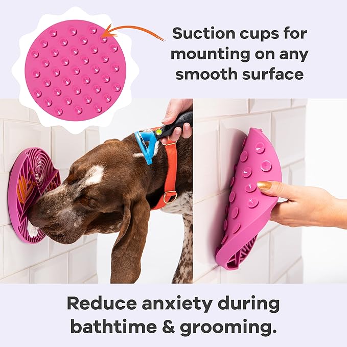 Awoo Paradise - Silicone Dog & Cat Lick Mat and Slow Feeder with Suction Cups - Non-Slip, Dishwasher Safe Pet Dish - Extends Mealtime for Fast Eaters and Reduces Anxiety - For Wet & Dry Food (Fuschia)