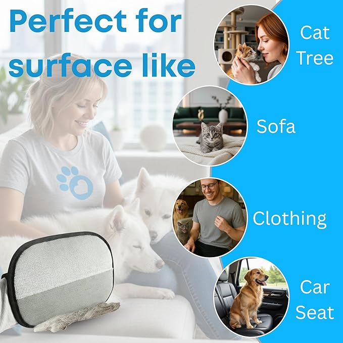 Pet Hair Removal Glove for Cats and Dogs – Upgraded Electrostatic Cleaning Glove for Easy Pet Hair Pickup on Furniture, Clothing, Couch & Car Seats.