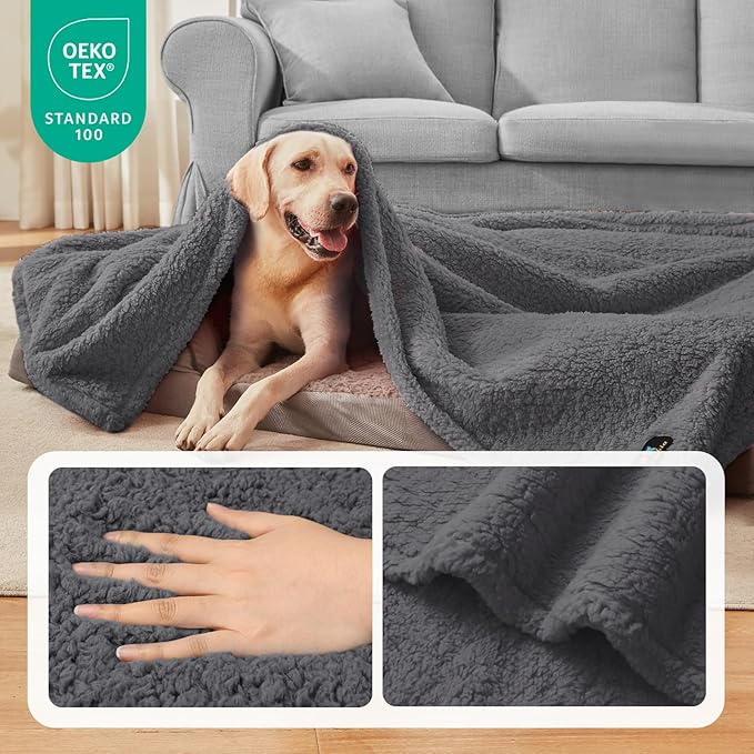 Luciphia Waterproof Pet Blanket for Medium Large Dogs Soft Cat Sherpa Calming Thick Cover Leakproof Cozy Puppy Sofa Bed Car Couch Protector(Grey,63x50 inches)