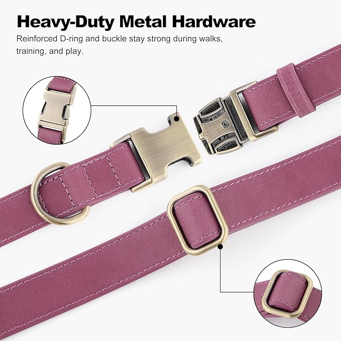 Plutus Pet Genuine Leather Dog Collar – Adjustable Pet Collar with Quick Release Metal Buckle, Soft Real Leather for Small Medium Large Dogs, Heavy Duty & Skin-Friendly (Purple, L)