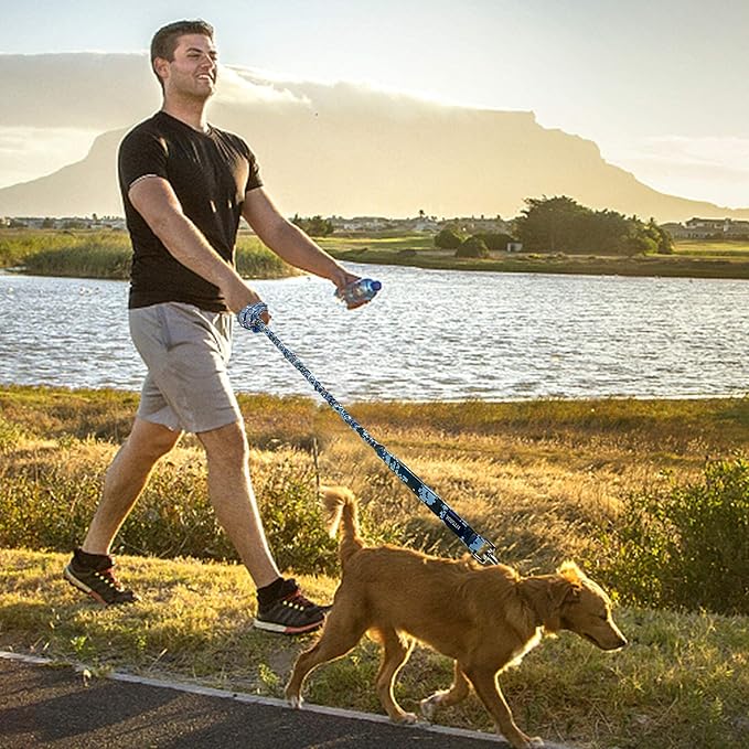 AUROTH Heavy Duty Dog Leash - Bungee, No Pull for Shock Absorption, Blue Camo, 6FT, 2 Padded Handles