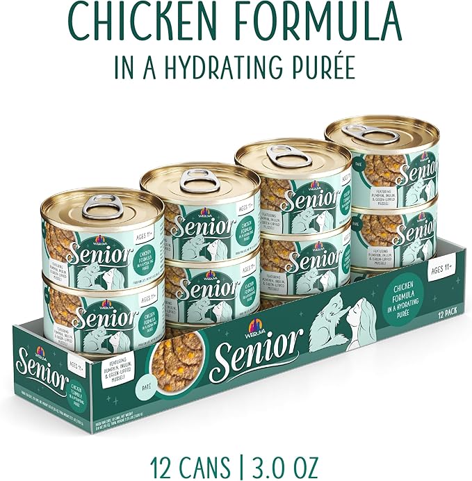 Weruva Senior Cat Food, Chicken in a Hydrating Purée, 3oz Can, Pack of 12