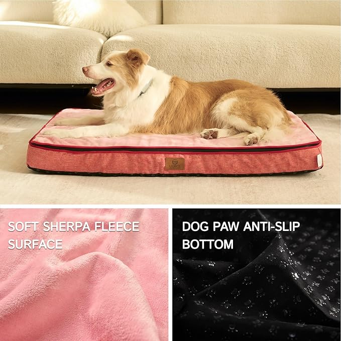 Memory Foam XL Dog Bed - 4” Thick Orthopedic Beds for Extra Large Dogs - Waterproof Dog Bed with Removable Washable Cover & Wrap-Around Zipper - Ultimate Comfort and Easy Maintenance, Pink