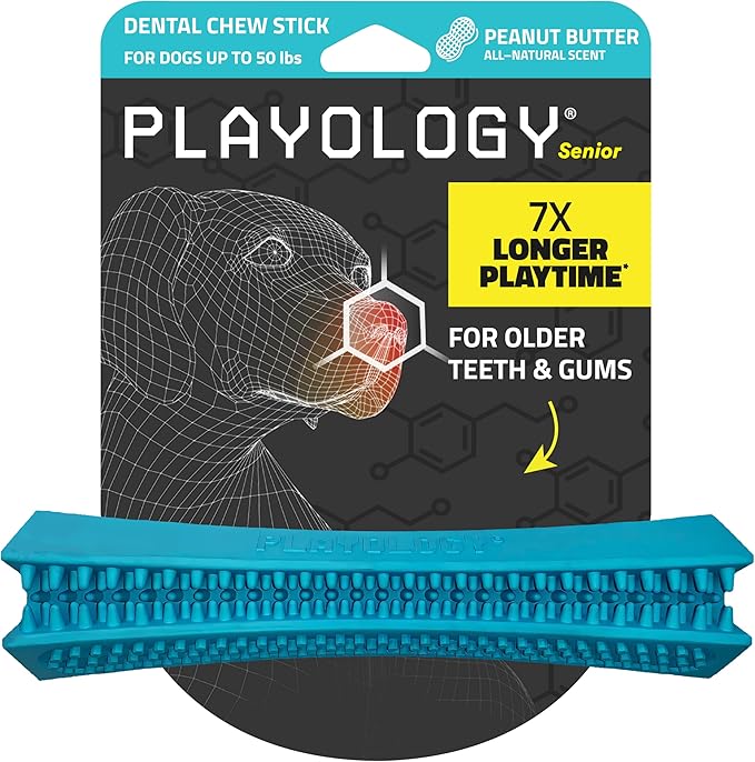 Playology Dog Toys | Dental Chew Stick Gentle on Gums | Medium Peanut Butter Scented Toy - Easy to Clean and Made from Non Toxic Materials