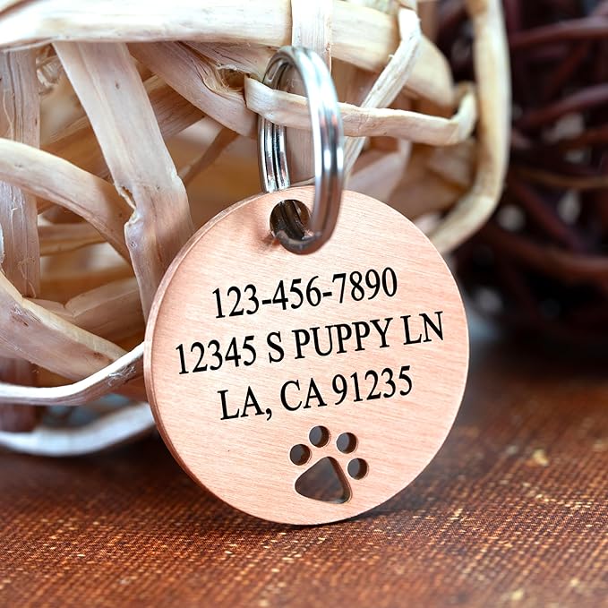 Ultra Joys Dog Tags Personalized for Pets - Hollow Paw Custom Pet ID Tag - Engraved Dog Tag for Small, Large Dogs - Large Round in Rose