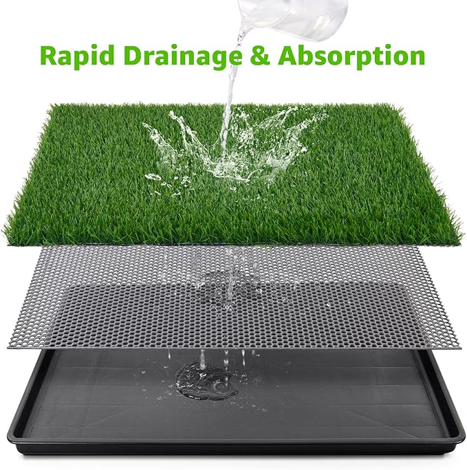 LOOBANI 35x23in Large Dog Litter Box: Dog Grass Pad with Tray with 2×Artificial Grass Pads + 1×Drainage Grate - Quickly Absorbent Portable Patio Potty for Balcony Apartment Indoor Outdoor Use