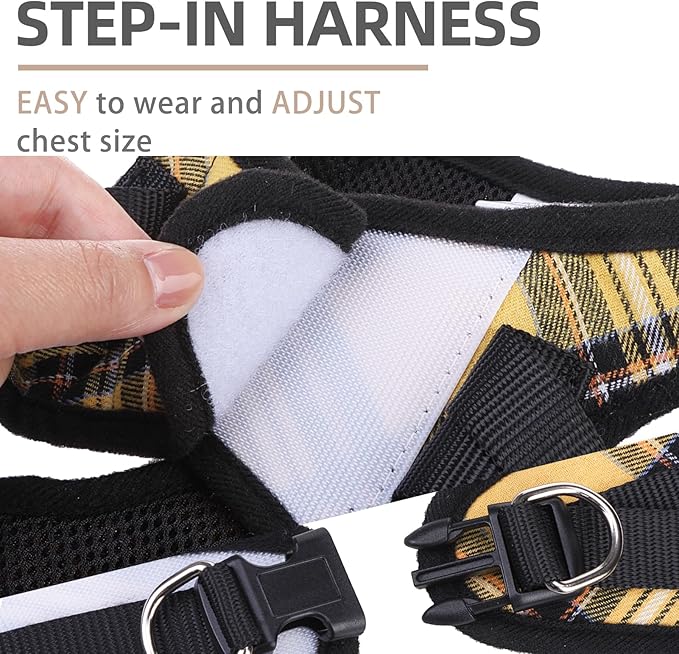 PUPTECK Adjustable Dog Harness Collar and Leash Set Step in No Pull Pet Harness for Small Medium Dogs Puppy and Cats Outdoor Walking Running, Soft Mesh Padded Reflective Vest Harnesses, Yellow, XS