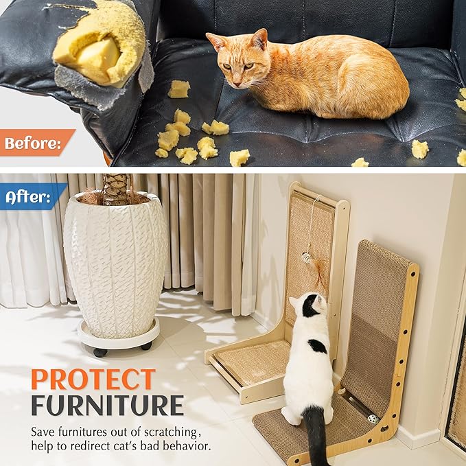 PETKARAY Vertical Sisal Cat Scratcher Board, Right Angle Scratching Post and Scratch Pad for Indoor Cats, Wall Furniture Protector