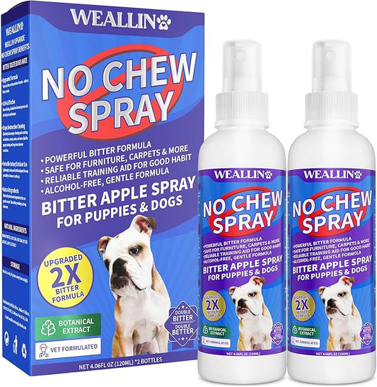 2 Pack No Chew Spray for Dogs, Bitter Apple Spray for Dogs Natural Training Aid for Dogs & Puppies, Stop from Chewing and Biting on Furniture, Shoes, Plants, Indoor & Outdoor Use, No Alcohol & Stain