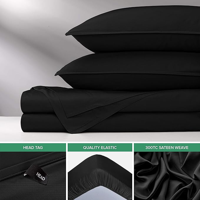 Pure Bamboo Queen Sheets, Genuine 100% Organic Viscose Derived from Bamboo Bed Sheet Set, Luxuriously Soft & Cooling, Double Stitching, 2 Year Quality Promise (Queen, Black)