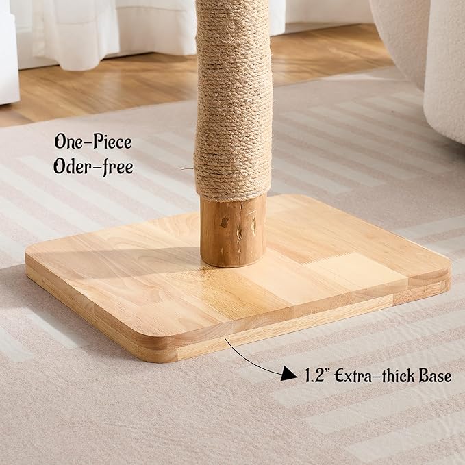 29" Tall Cat Scratching Post for Indoor Cats Adults, Extra-Stable & Natural Solid Wood Scratching Post Sisal Scratcher with Hanging Funny Ball, Beige