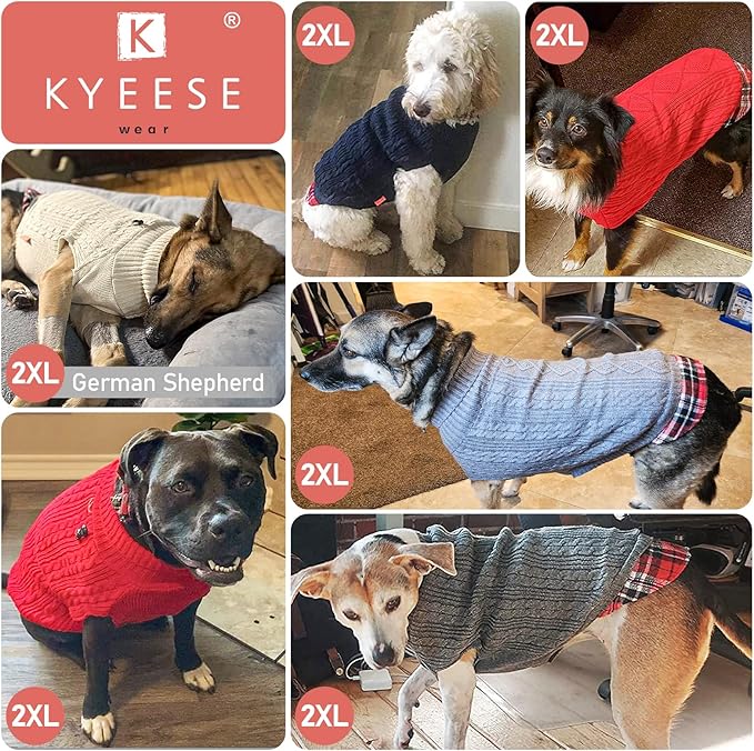 KYEESE Dog Sweater Comfy Pet Coat for Fall Winter Cold Weather Stretchy Warm Turtleneck Medium Dogs Sweater with Gingham Patchwork Soft Pullover Dog Sweaters for Medium Dogs Boy