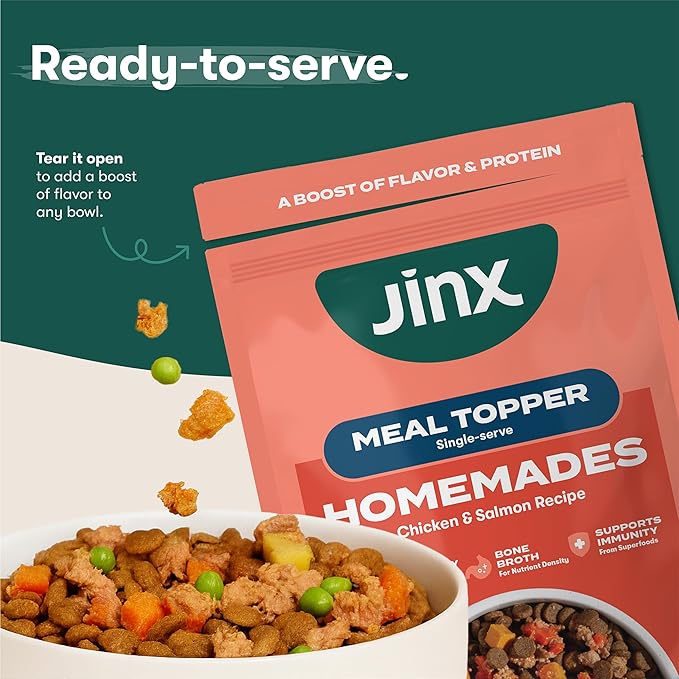 Jinx Salmon Grain Free Wet Dog Food Toppers, Meal or Mix with Dry Dog Food, Made with Real Salmon & Chicken, Bone Broth, No Fillers, Puppy, Adult, Senior, 3oz, 8 Pack