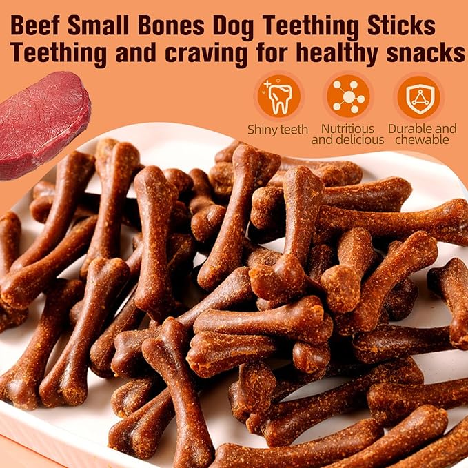 Dental Chew Bone Sticks for Dogs - Beef Flavor Teeth Cleaning Treats, Chew Toy for Small to Medium Dogs, Healthy Teeth Cleaning Treats (S, Beef)