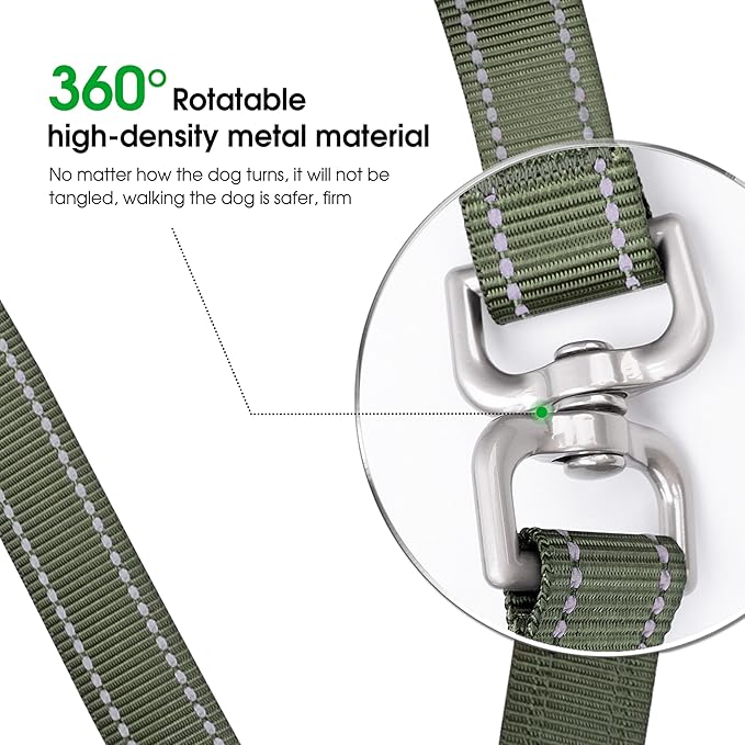 Hands-Free Dog Leash, Heavy Duty No-Pull Training Lead w/Anti-Tangle, Double Padded Traffic Handles Adjustable 5.5-6.2FT & Reflective Thread for Medium Large Dogs for Running/Walking Green