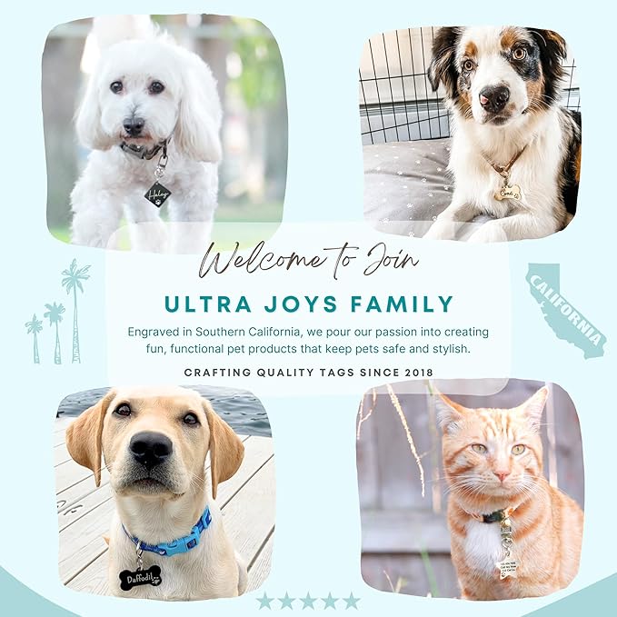 Ultra Joys Dog Tags Personalized for Pets - Hollow Paw Custom Pet ID Tag - Engraved Dog Tag for Small, Large Dogs - Large Bone in Black
