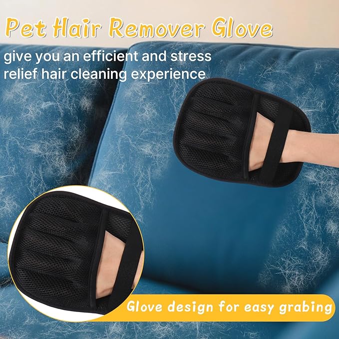 4PCS Pet Hair Removal Glove Set- Reusable Pet Hair Removal Tool for Cats & Dogs, Electrostatic Gloves Pet Hair Remover for Couch, Carpet, Furniture, Car, Bedding, Easy Cleaning & Grooming Tool