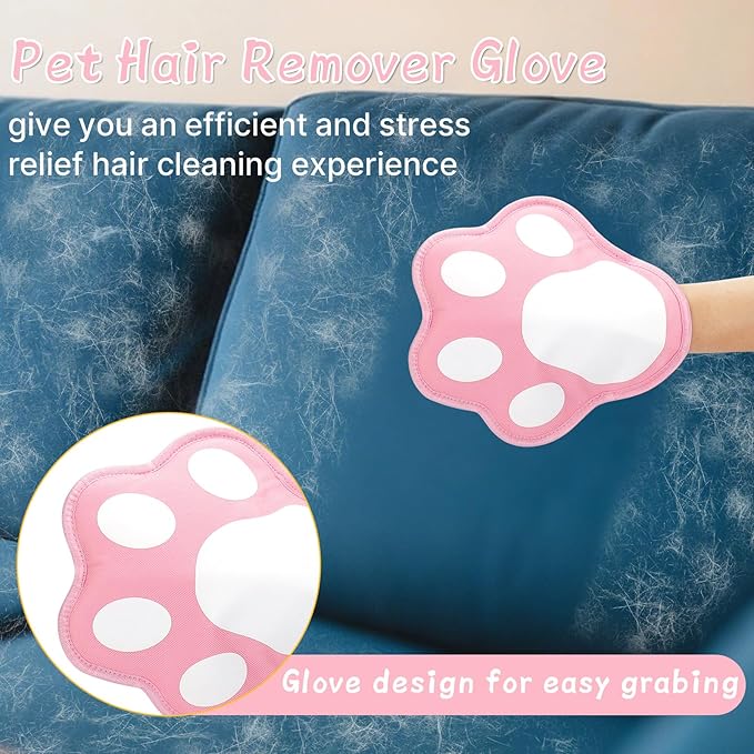 Mity rain 2PCS Pet Hair Removal Glove, Reusable Magical Brush Pet Hair for Cats & Dogs, Electrostatic Pet Hair Remover for Laundry, Carpet, Furniture, Car, Bedding, Easy Cleaning & Grooming Tool Pink