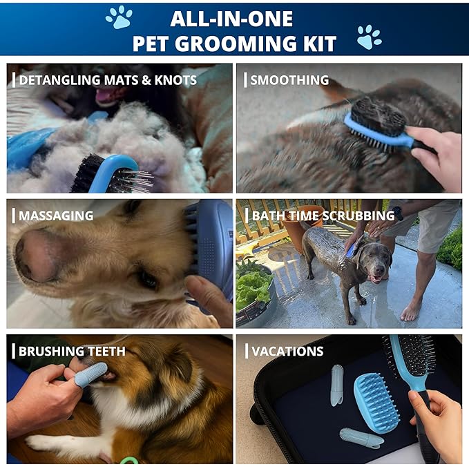 Double-Sided Pet Dog Cat Brush for Detangling Deshedding & Removing Small Mats plus Rubber Dog Bath Brush for Grooming, Shedding, Massage & Skin Care Brush - Best Pet Detangler Brushes