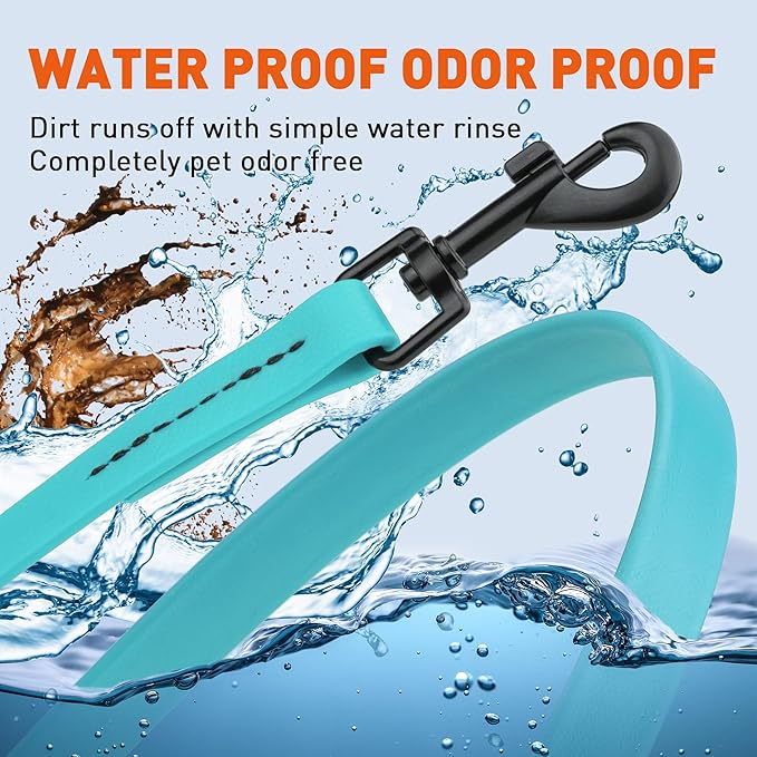 Dogline Biothane Waterproof Dog Leash Strong Coated Nylon Webbing with Black Hardware Odor-Proof Easy to Clean High Performance for Small or Large Dogs Made in USA 4 or 6 ft Lead, Sky Blue