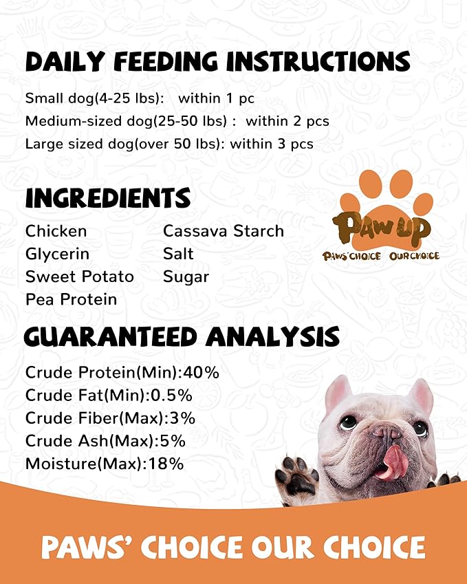 PAWUP Dog Treats, Chicken & Sweet Potato Sticks, High-Protein Natural Snacks, Grain-Free & Rawhide-Free, Easy to Digest, 10.58 oz