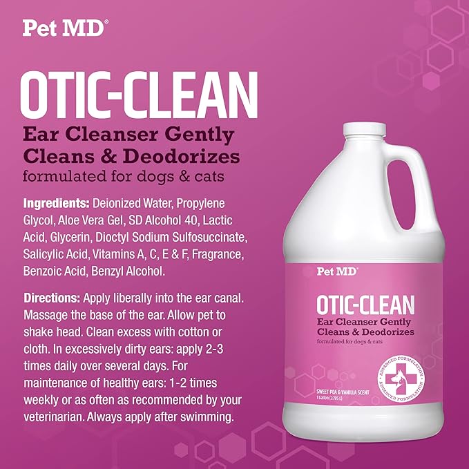 Pet MD Otic-Clean Dog Ear Cleaner - Veterinarian-Formulated Otic Ear Solution for Dogs & Cats - Pet Ear Cleaner for Itch, Odor, & Wax Buildup - Deodorizing Cat Ear Cleaner Solution - 1 Gallon