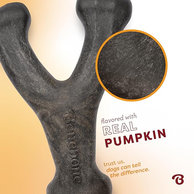 Benebone Pumpkin Spice Wishbone – Limited Edition Flavor, Durable Dog Chew Toy for Aggressive Chewers, Made in USA, Medium