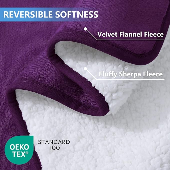 Smiry Waterproof Dog Bed Blanket, Leakproof Pet Throw Blanket for Bed Couch Sofa, Reversible Sherpa Fleece Furniture Protector Cover for Small Medium Large Dogs Cats (Purple, 50x60 inches)