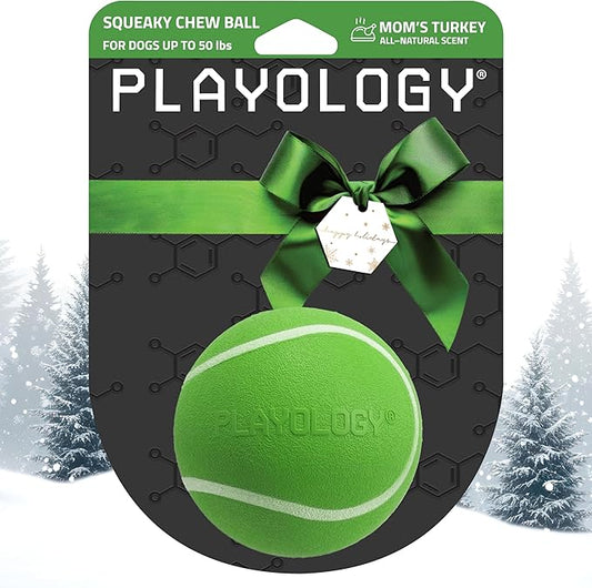 Playology Dog Toys | Squeaky Chew Ball - Bouncy Durable Floating Fetch Ball for Dogs | Medium Mom's Turkey Scented Toy - Easy to Clean and Made from Non Toxic Materials