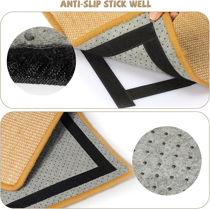 Carpet Cat Scratching Mat Sisal, 2 Packs Sisal Fabric Large 23.6" x 15.7" Scratching Pad for Indoor Cats with Adhesive Hook Loop Tape, Cat Scratching Rug Wall Scratchers for Indoor