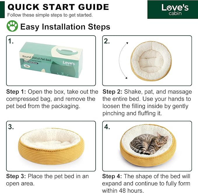 Love's cabin Round Donut Cat and Dog Cushion Bed, 20in Pet Bed for Cats or Small Dogs, Anti-Slip & Water-Resistant Bottom, Super Soft Durable Fabric Pet beds, Washable Luxury Bed Yellow Stripe