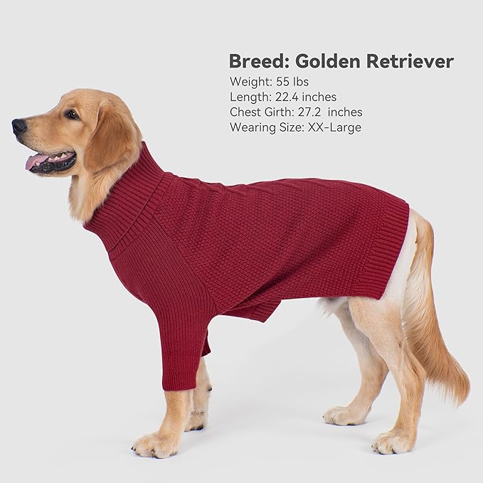 cyeollo 4XL Dog Christmas Sweater,Knitwear Turtleneck Pullover Sweaters Fall Winter Dog Clothes Sweaters for Large Giant Dogs Female, Burgundy Red XXXXL