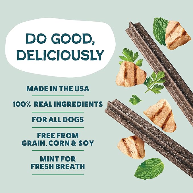 Shameless Pets Chicken & Mint Dental Chews for Dogs, 32 Chews - Natural Dog Teeth Cleaning Treats with Fresh Breath Benefits | Grain-Free Dental Sticks for Small, Medium & Large Dogs