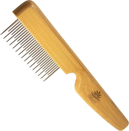 Detangling Pet Comb for Matted Hair and Detangler, with Long & Short Stainless Steel Teeth for Dog and Cat- Natural Easy Grooming Tool
