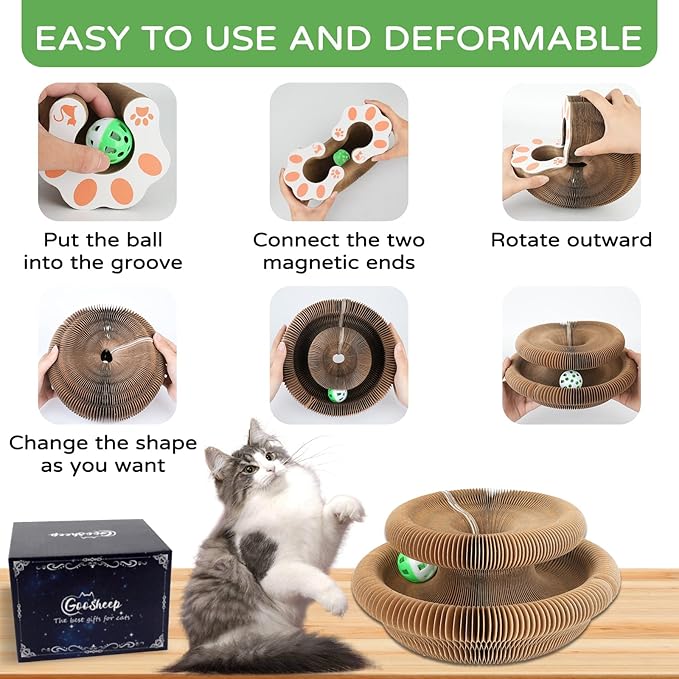 Accordion Magic Organ Cat Scratcher Toys for Indoor Cats - Cardboard Cat Scratching Board Ball Scratcher Pad 1 Pack