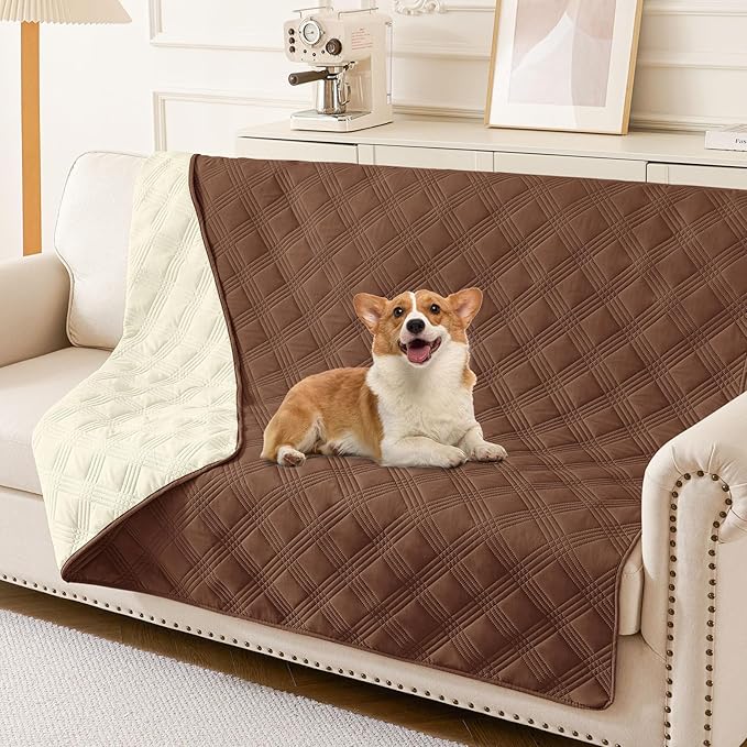 hyha Waterproof Dog Blanket, Reversible Pet Bed Blanket, Soft Sofa Couch Cover for Dogs Washable, Waterproof Pet Couch Covers for Sofa Puppy Cats Furniture Protector(68"x82", Brown/Beige)