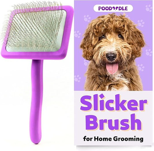 Small Slicker Brush, Purple, Hair Brush for Curly Wavy Haired Dogs - Poodles, Doodles, Bichon, Bernese Mountain Dog, Cocka Spaniels - Detangling, Grooming, Deshedding - 1 inch