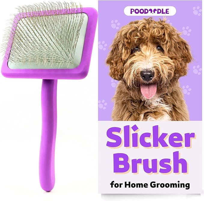 Dog Slicker Brush, Grooming Tool for Poodle, Doodle, Goldendoodle & All Long Haired Dogs, Long Pin Wood Brush Pefect for Dematting & Detangling, Effortless Grooming Pet Hair At Home - Large