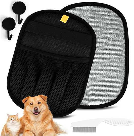 2 Pack Pet Hair Remover Gloves, Upgrated Five-Finger Electrostatic Pet Hair Removal Glove for Cats and Dogs, Reusable Pet Hair Gloves for Couch, Furniture, Car Seat, Carpet