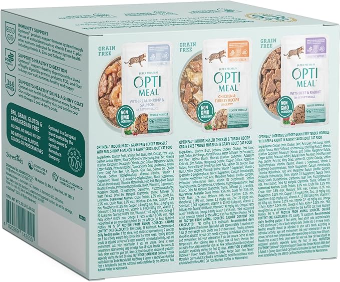 Optimeal Wet Cat Food Variety Pack - Grain Free Tender Morsels, High Protein Premium Nutrition Made with Natural European Ingredients in Savory Gravy, Adult Cat Food Wet Pouches 3oz Pouch (Pack of 12)