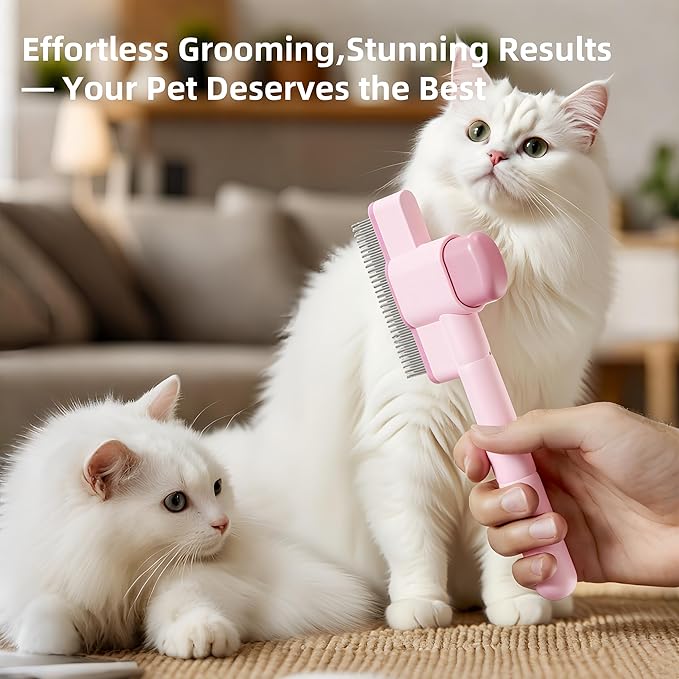 Pet Comb-2 Pack,Flea Comb for Cats&Dogs Cleaning Removal Comb Pet Hair Gentle with Release Button,Kittens Pet Comb to Groom Hair and Knots (Pink & Blue)