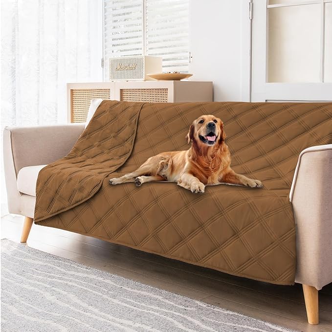 fuguitex Waterproof Dog Blanket Reversible for Small Dogs Resistant Leakproof Washable Couch Cushion Bed Protector Cover for Indoor Furniture Pet Friendly（30"*90",Brown+Brown
